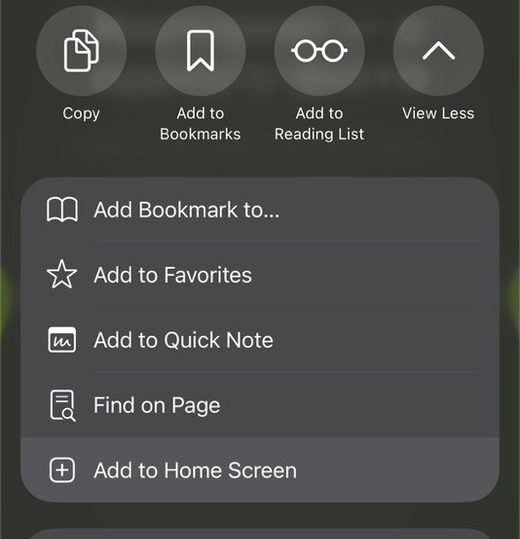 Шаг 2 — выбрать «Add to Home Screen» / «На экран Домой»